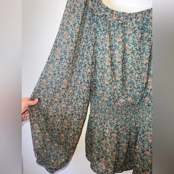 Heyson Floral Smocked Peplum Blouse | Puff Sleeve Boho Top | Size S - Picture 9 of 10